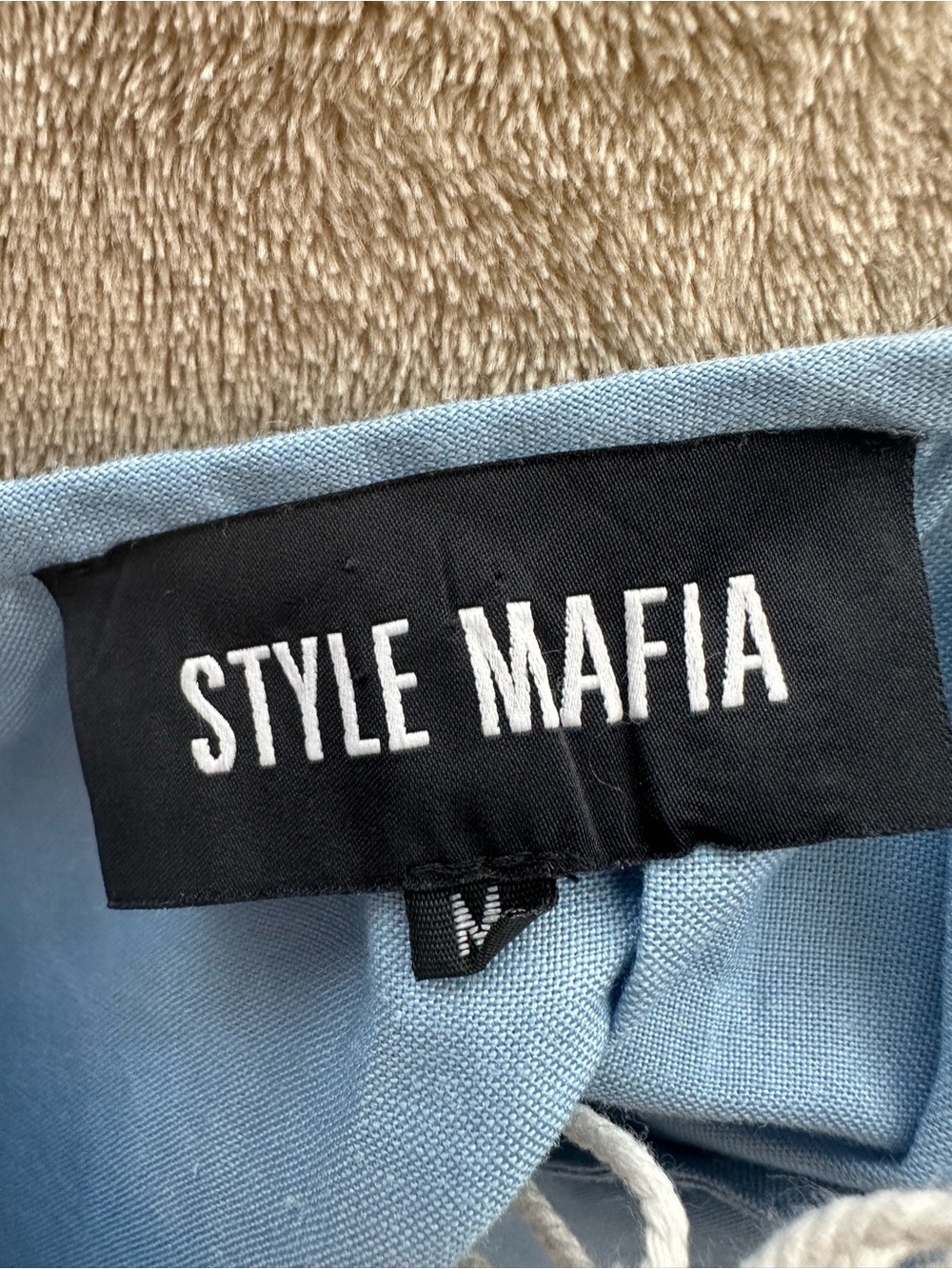 Style Mafia Sky Blue Embroidered Mini Dress Women’s Size M Boho Puff Sleeve Tass - Picture 4 of 15
